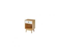 Cambridge table de chevet avec tiroir a poignée en cuir + niche de rangement blanc et bois - l 40 x p 30 x h 55 cm