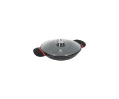 Wok 36 cm effet pierre tous feux avec couvercles et gants à four qualité pro