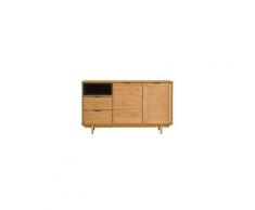 Buffet - bahut - enfilade paris buffet bas 2 portes 2 tiroirs en bois massif - décor chene - l 141x p 40 x h 82 cm