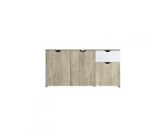 Buffet - bahut - enfilade austin buffet - 3 portes 1 tiroir - décor chene et blanc - l 150 x p 40 x h 75 cm