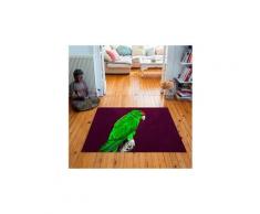 Tapis carré velours antidérapant imprimé animaux green parrot - 135 x 135 cm