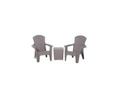 Salon de jardin 2 pers. 3 pièces - ensemble bistro style néo-rétro - 2 fauteuils lounge + table basse coffre - plastique pp gris imitation rotin