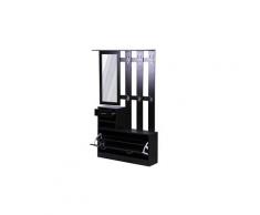 Ensemble de meubles d'entrée design contemporain : meuble chaussures, miroir et panneau porte-manteau panneaux de particules noir
