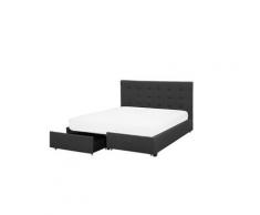 Lit double moderne 160 x 200 cm en tissu gris avec 2 tiroirs