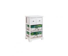 Commode petunia meuble de rangement chiffonnier avec 2 tiroirs et 2 paniers étagère en bois de paulownia blanc style jungle tropical