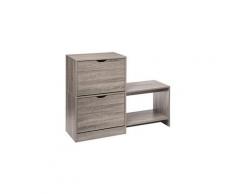 Range chaussures 2 tiroirs avec banc gris