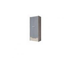 Armoire enfant 2 portes 1 tiroir en bois imitation frêne et gris - ar4025