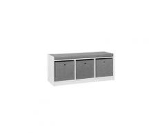 Sobuy® fsr65-dg banc de rangement avec coussin rembourré et 3 paniers meuble bas entrée commode à chaussure banquette confortable