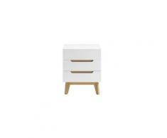 Table de chevet scandinave 3 tiroirs blanc mat et bois skive