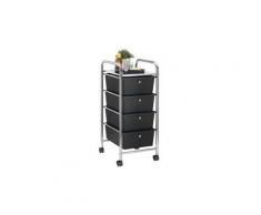 Caisson sur roulettes gina chariot avec 4 tiroirs en plastique noir et 1 étagère, rangement salle de bain en métal chromé