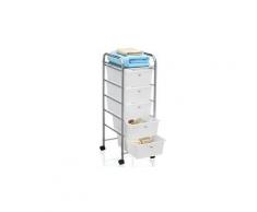 Caisson sur roulettes gina chariot avec 5 tiroirs en plastique blanc transparent et 1 étagère, rangement salle de bain métal chromé