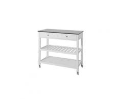 Desserte roulante chariot de cuisine de 2 étages avec grand plan de travail en acier inox sobuy® fkw47-w