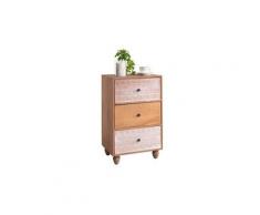Commode tilda meuble de rangement chiffonnier avec 3 tiroirs en bois de paulownia brun style vintage ethnique exotique avec gravures