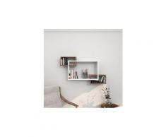 Homemania étagère davis murale flottante - pour livres - avec compartiments - blanc, wengé en bois, 100 x 20 x 59,2 cm