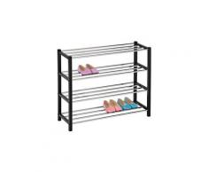 Etagère à chaussures dublin rangement porte-chaussures avec 4 niveaux pour 16 paires en métal chromé et laqué noir