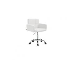 Chaise de bureau à roulettes avec dossier et accoudoirs en simili-cuir blanc fal10150