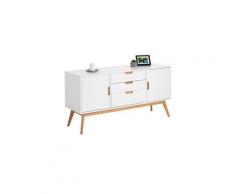 Buffet tivoli design vintage scandinave nordique commode bahut vaisselier avec 3 tiroirs 2 portes, en pin massif lasuré blanc