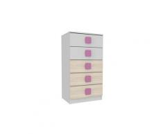 Chiffonnier avec 5 tiroirs coloris blanc / rose - dim : 54,6 x 40 x 103,5 cm - pegane -