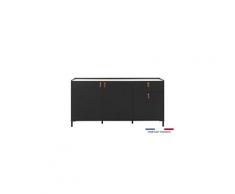 Buffet - bahut - enfilade rotterdam enfilade 3 portes 1 tiroir - décor chataigner et noir - l 160 x p 46 x h 80 cm