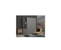 Composition armoire lit escamotable smart-v2 gris mat couchage 160 x 200 cm colonne bibliothèque