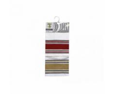 Lot de 2 torchons coton CUISINE rouge et beige - Linge de table