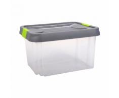 eda plastique boîte de rangement clippy 30 l - naturel avec couvercle gris galet et poignées vert pistache - 45,3 x 37,4 x 26 - Boite de rangement