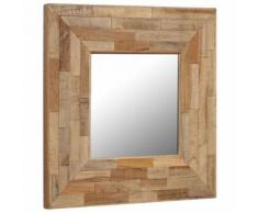 Miroir en Teck Recyclé Style Vintage pour Maison ou Salle de Bain 50 x 50 cm Marron - Objet à poser