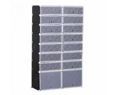 Armoire à chaussures range chaussures L 95 x l 37 x H 160 cm 14 cubes rectangulaires et 2 grands cubes noir et blanc - Meubles de salle de bain