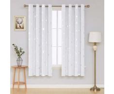 Deconovo Lot de 2 Rideaux Occultants Isolant Thermique Rideaux à Oeillets pour Enfant en Chambre Grands Etoiles des Imprimés Argents Blanc Pal Gris 140x240cm - Rideaux et stores