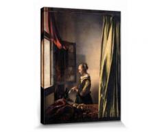 Johannes Vermeer Poster Reproduction Sur Toile, Tendue Sur Châssis - La Liseuse À La Fenêtre, 16571659 (80x60 cm) - Décoration murale