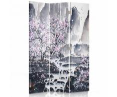 Feeby Décoration Paravent d'intérieur sur toile, 3 parties une face, Cerisier rose 110x150 cm - Objet à poser