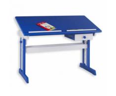 Bureau enfant écolier junior FLEXI table à dessin réglable en hauteur et pupitre inclinable avec 1 tiroir en pin lasuré blanc bleu - Bureaux