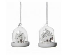 L'Héritier Du Temps - Ensemble de 2 boules de noël décoration sapin arbre de noël globe en verre avec motifs cerfs et arbres 6x6x8cm - Objet à poser