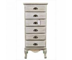 Meuble Semainier Chiffonnier Bois 6 Tiroirs Cerusé Blanc 45.5x36x108cm - Décoration d'Autrefois - Buffets