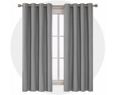 Deconovo Lot de 2 Rideau Thermique Isolant Anti Froid Complet à Oeillets 140x175cm Microfibre Gris Rideaux Opaques Salon Rideaux de la Cuisine Moderne - Rideaux et stores
