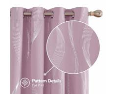 Deconovo Lot de 2 Rideaux Argenté Motif Ligne Salon Cuisine Intérieur Extérieur Rideau Chambre Occultant Isolant Thermique à Oeillets 117x229cm Rose Pale - Rideaux et stores