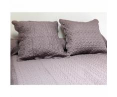Couvre-lit Boutis uni taupe 220x240 cm avec 2 taies d'oreiller - Linge de lit