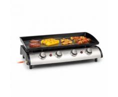 Klarstein Grillfabrik Grill à gaz 4 brûleurs , 10kW , plaque en acier inoxydable , allumage piezo , tuyau inclus - Grille-viande