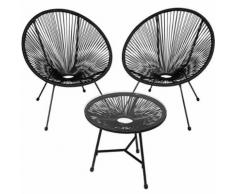 TECTAKE 2 Fauteuils Acapulco et 1 Table de Jardin de Salon Design rétro Cadre en Acier Noir - Mobilier de Jardin