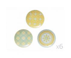 Assiette à dessert en porcelaine D20cm motifs assortis jaune et bleu - Lot de 6 MIKADO - vaisselle