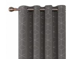 Deconovo Lot de 2 Rideaux Occultants Gris Clair a Oeillets Isolant Thermique Rideaux Motif Geometique Imprimés Argents Rideau Salon Moderne 132x183cm - Rideaux et stores