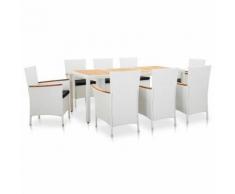 vidaXL Ensemble à dîner d'extérieur 9 pcs Résine tressée Blanc - Mobilier de Jardin