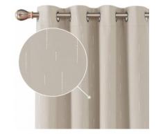 Deconovo Lot de 2 Rideaux Occultant Salon Design Moderne Rideaux Thermique Isolant Anti Froid à Oeillets avec Motif Argents Imprimés 140x180cm Beige - Rideaux et stores