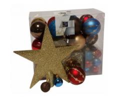 Kit 44 pièces pour décoration sapin : guirlandes, boules et cimier - Objet à poser