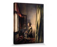 Johannes Vermeer Poster Reproduction Sur Toile, Tendue Sur Châssis - La Liseuse À La Fenêtre, 16571659 (50x40 cm) - Décoration murale