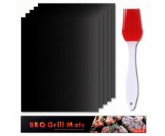 Set de 5 Tapis de Cuisson pour Barbecue et Four- 40cm*33cm Feuilles Anti-adhérent de BBQ et Feuilles de Cuisson réutilisable pour les barbecue à gaz, Charbon ou électriques - Accessoires pour barbecue et fumoir