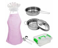 8Pcs Filles Tablier de Cuisine Chapeau en Acier Inoxydable Pot Set de Cuisine Jeu de Rôle Jouet Gjj159 - Autre jeu d'imitation