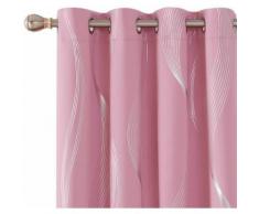 Deconovo Lot de 2 Rideaux Argenté Motif Ligne Anti Chaleur Froid Occultant Extérieur Rideau Salon Thermique à Oeillets 140x183cm Chambre Fille Rose - Rideaux et stores