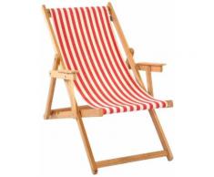 Lona - Chilienne transat bois d'eucalyptus tissu 100% coton Elvas Rayé rouge et blanc cassé - Mobilier de Jardin