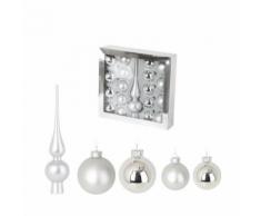 lot de décoration noël 19 pieces - 8 boules 6 cm + 10 boules 5 cm + 1 cimier 27x6 cm verre et argent - Objet à poser